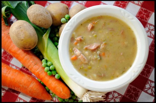 Split Pea Soup with  Potatoes, Carrots, and Smoked Pork 