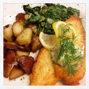Pan-Seared Tilapia with Roasted Red Skinned Potatoes, Spinach and a Citrus Butter